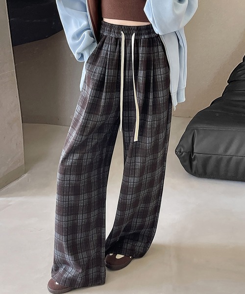 MAISON DE THERESE（メゾン ド テレーズ）の「チェック ハイウエストワイドパンツ（その他パンツ・レディース・ブラック/ブラウン/ネイビー・S/M/L）」の3枚目の写真