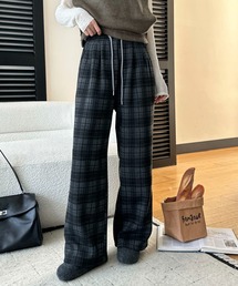 チェック ハイウエストワイドパンツ