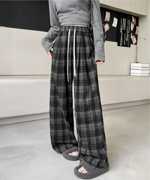 MAISON DE THERESE（メゾン ド テレーズ）の「チェック ハイウエストワイドパンツ（その他パンツ・レディース・ブラック/ブラウン/ネイビー・S/M/L）」の6枚目の写真