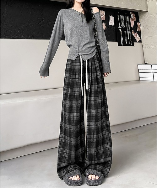 MAISON DE THERESE（メゾン ド テレーズ）の「チェック ハイウエストワイドパンツ（その他パンツ・レディース・ブラック/ブラウン/ネイビー・S/M/L）」の9枚目の写真