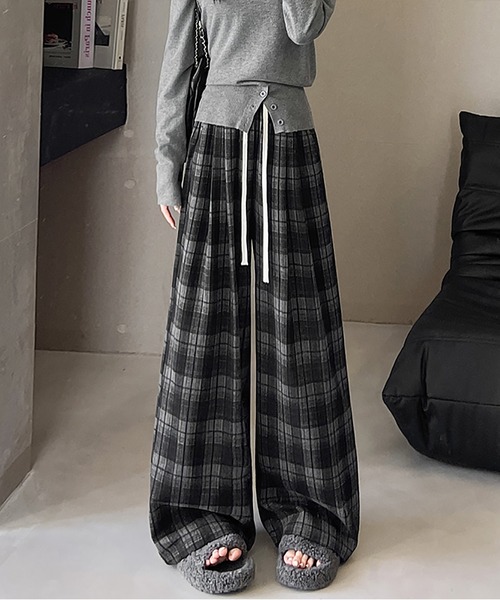 MAISON DE THERESE（メゾン ド テレーズ）の「チェック ハイウエストワイドパンツ（その他パンツ・レディース・ブラック/ブラウン/ネイビー・S/M/L）」の8枚目の写真