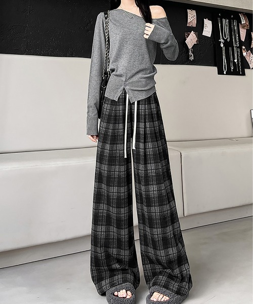 MAISON DE THERESE（メゾン ド テレーズ）の「チェック ハイウエストワイドパンツ（その他パンツ・レディース・ブラック/ブラウン/ネイビー・S/M/L）」の10枚目の写真