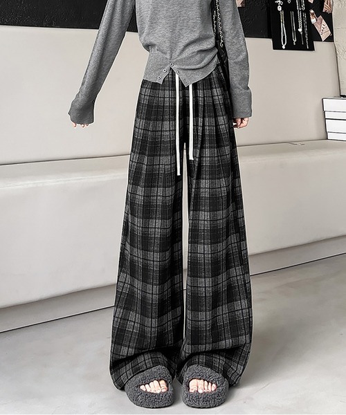 MAISON DE THERESE（メゾン ド テレーズ）の「チェック ハイウエストワイドパンツ（その他パンツ・レディース・ブラック/ブラウン/ネイビー・S/M/L）」の5枚目の写真