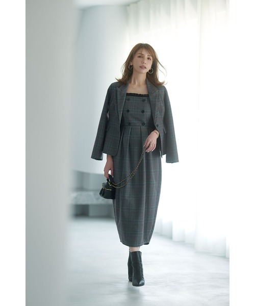 &. NOSTALGIA（アンドドットノスタルジア）の「【美香さんコラボ】二重衿チェックジャケット（テーラードジャケット・レディース・チャコールグレー/ブラウン・M）」の5枚目の写真