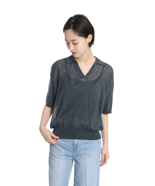 ATON（エイトン）の「ATON / エイトン：【レディース】COMPACT COTTON SKIPPER POLO SWEATER：KRAGGM0304[DEA]（ニット/セーター・レディース・グリーン・2）」の3枚目の写真