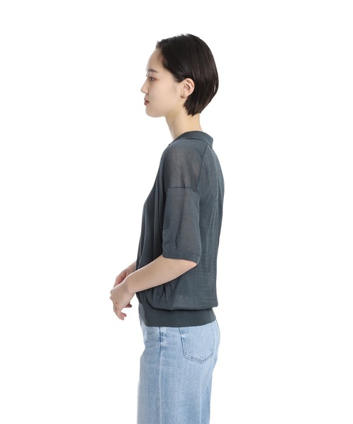 ATON（エイトン）の「ATON / エイトン：【レディース】COMPACT COTTON SKIPPER POLO SWEATER：KRAGGM0304[DEA]（ニット/セーター・レディース・グリーン・2）」の4枚目の写真