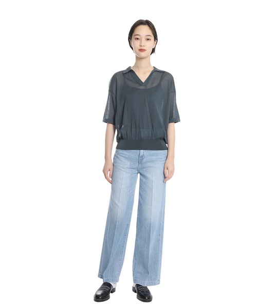 ATON（エイトン）の「ATON / エイトン：【レディース】COMPACT COTTON SKIPPER POLO SWEATER：KRAGGM0304[DEA]（ニット/セーター・レディース・グリーン・2）」の6枚目の写真