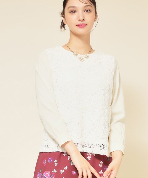 Sunauna(スーナウーナ)の「【モールレース/セットアップ可】パフスリーブブラウス(シャツ/ブラウス・レディース・オフホワイト/ブラック/ダークウッド・38/40)」の4枚目の写真