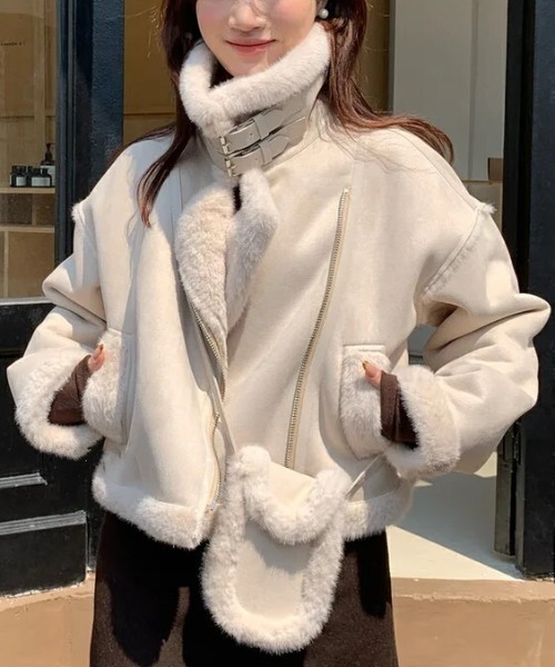 セール】もこもこムートンジャケット＆ミニバッグSET／3色展開