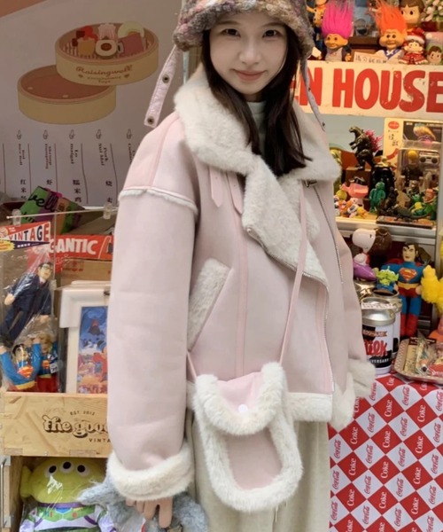 セール】もこもこムートンジャケット＆ミニバッグSET／3色展開