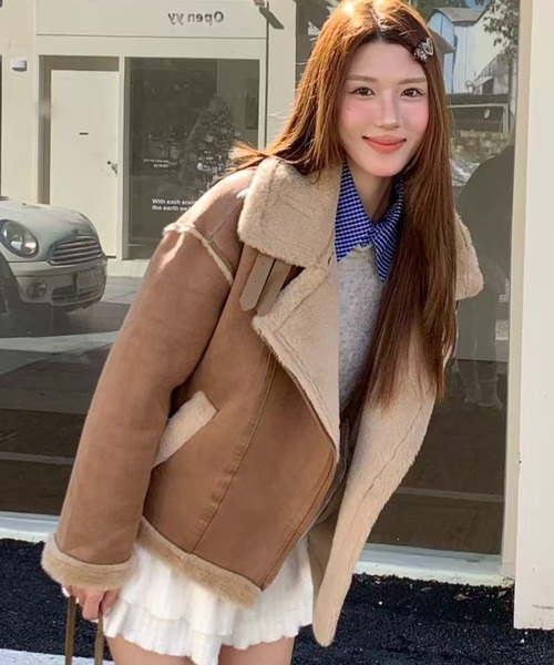 セール】もこもこムートンジャケット＆ミニバッグSET／3色展開