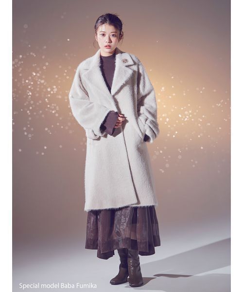 ブローチ付きシャギーロングコート（チェスターコート）｜SNIDEL