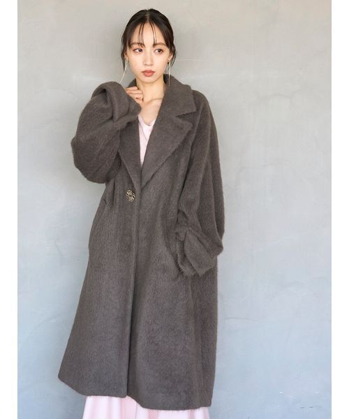 ブローチ付きシャギーロングコート（チェスターコート）｜SNIDEL