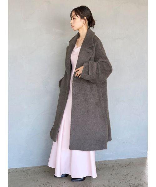 スナイデル　シャギーロングコート ブローチ付きシャギーロングコート（チェスターコート）｜SNIDEL