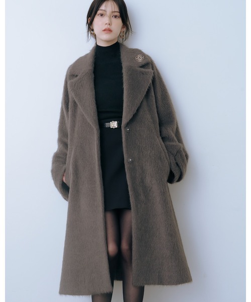 ブローチ付きシャギーロングコート（チェスターコート）｜SNIDEL