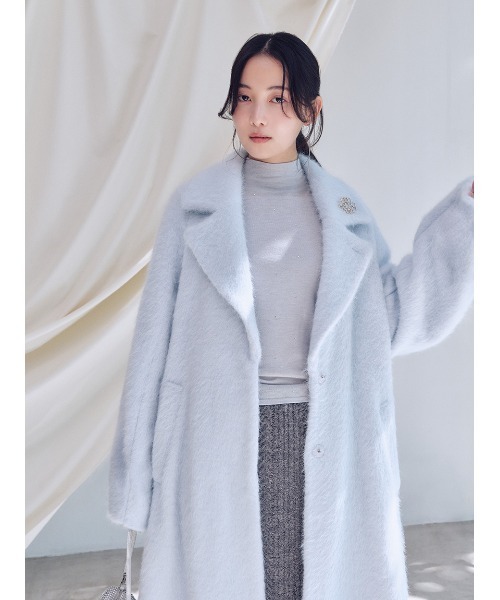 ブローチ付きシャギーロングコート（チェスターコート）｜SNIDEL