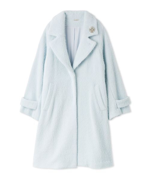 セール】ブローチ付きシャギーロングコート（チェスターコート