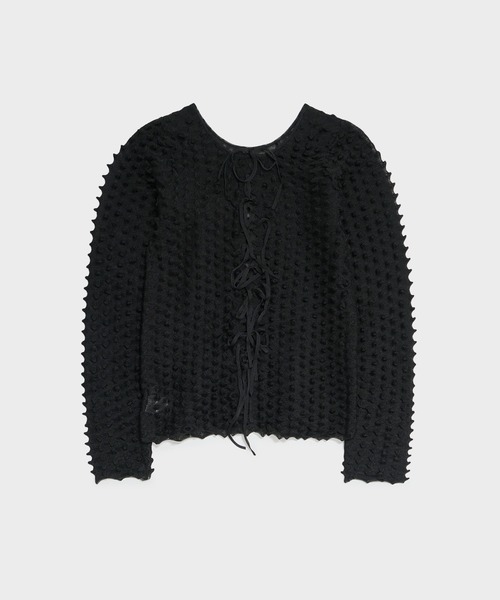 OPEN SESAME CLUB(オープンセサミクラブ)の「別注 durian sorbet 2way tops(カーディガン/ボレロ・レディース・ネイビー/ホワイト/ブラック・FREE)」の3枚目の写真