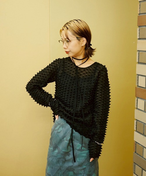OPEN SESAME CLUB(オープンセサミクラブ)の「別注 durian sorbet 2way tops(カーディガン/ボレロ・レディース・ネイビー/ホワイト/ブラック・FREE)」の11枚目の写真
