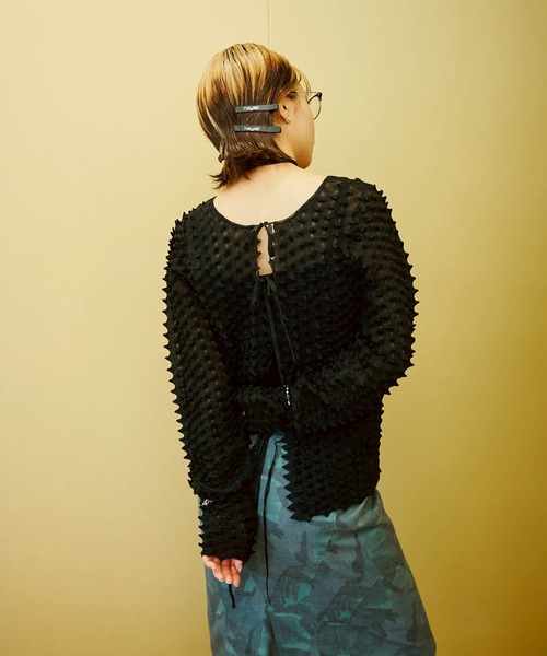 OPEN SESAME CLUB(オープンセサミクラブ)の「別注 durian sorbet 2way tops(カーディガン/ボレロ・レディース・ネイビー/ホワイト/ブラック・FREE)」の10枚目の写真