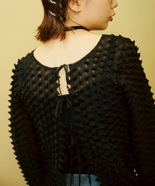 OPEN SESAME CLUB(オープンセサミクラブ)の「別注 durian sorbet 2way tops(カーディガン/ボレロ・レディース・ネイビー/ホワイト/ブラック・FREE)」の7枚目の写真