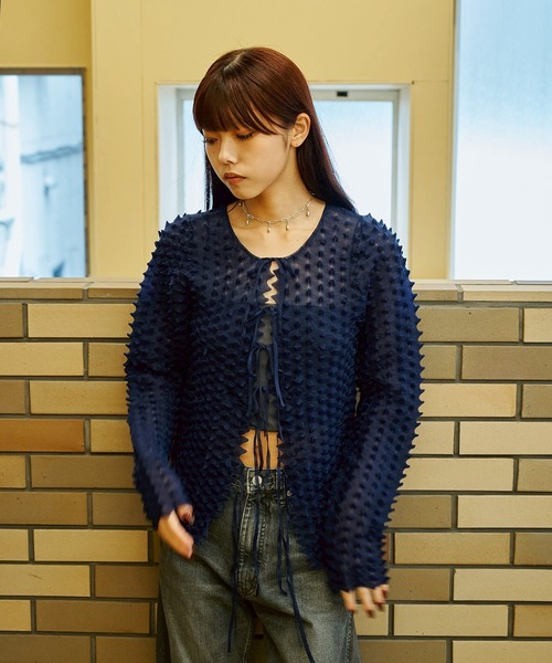 OPEN SESAME CLUB(オープンセサミクラブ)の「別注 durian sorbet 2way tops(カーディガン/ボレロ・レディース・ネイビー/ホワイト/ブラック・FREE)」の5枚目の写真