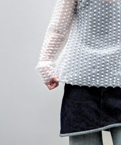 OPEN SESAME CLUB(オープンセサミクラブ)の「別注 durian sorbet 2way tops(カーディガン/ボレロ・レディース・ネイビー/ホワイト/ブラック・FREE)」の13枚目の写真