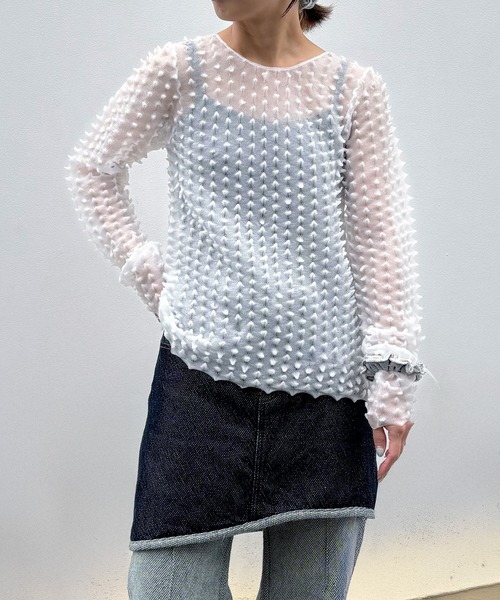 OPEN SESAME CLUB(オープンセサミクラブ)の「別注 durian sorbet 2way tops(カーディガン/ボレロ・レディース・ネイビー/ホワイト/ブラック・FREE)」の14枚目の写真