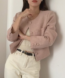 セール】ノーカラージャケット（ピンク/桃色系）ファッション通販