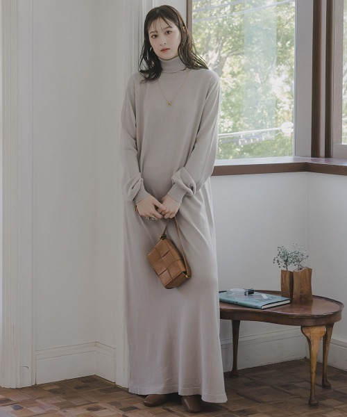 高身長 ハイネックニットワンピース（トールサイズ）Essenave