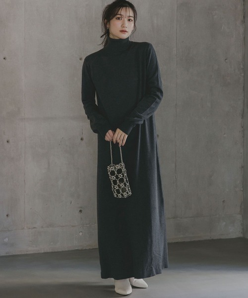 セール】高身長 ハイネックニットワンピース（トールサイズ）Essenave