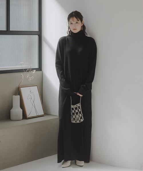 高身長 ハイネックニットワンピース（トールサイズ）Essenave