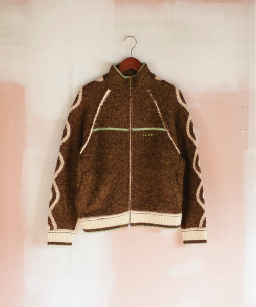 PAMM（パム）の「ホームウェアのニットトラックジャケット（ニット/セーター・レディース・ブラック/ダークブラウン/ホワイト・2/3）」の3枚目の写真