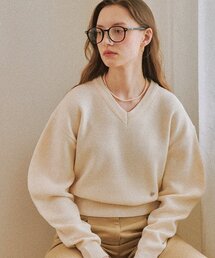 V NECK BALLOON KNIT PULLOVER IVORY