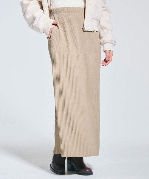 coca（coca）（コカ）の「【DAILY WARM】裏起毛ランダムリブロングIラインスカート（スカート・レディース・チャコール/イエロー/ブラック/ライトベージュ・L/M/S）」の3枚目の写真