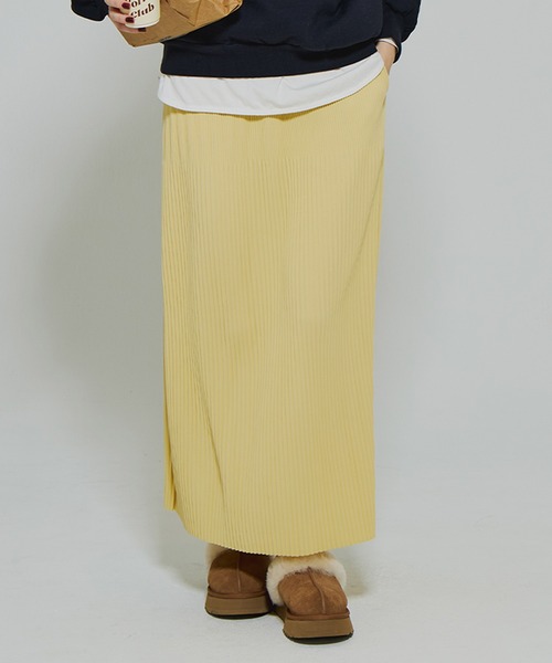 coca（coca）（コカ）の「【DAILY WARM】裏起毛ランダムリブロングIラインスカート（スカート・レディース・チャコール/イエロー/ブラック/ライトベージュ・L/M/S）」の4枚目の写真