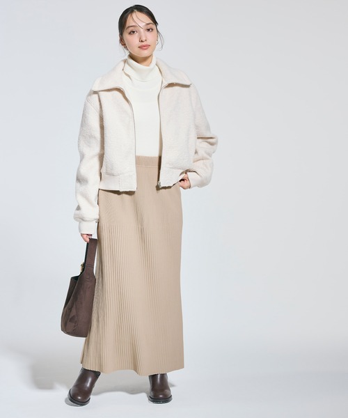 coca（coca）（コカ）の「【DAILY WARM】裏起毛ランダムリブロングIラインスカート（スカート・レディース・チャコール/イエロー/ブラック/ライトベージュ・L/M/S）」の6枚目の写真