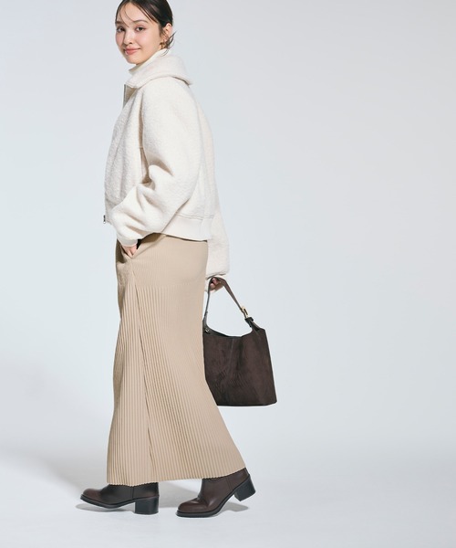 coca（coca）（コカ）の「【DAILY WARM】裏起毛ランダムリブロングIラインスカート（スカート・レディース・チャコール/イエロー/ブラック/ライトベージュ・L/M/S）」の8枚目の写真