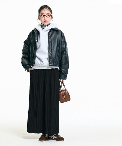 coca（coca）（コカ）の「【DAILY WARM】裏起毛ランダムリブロングIラインスカート（スカート・レディース・チャコール/イエロー/ブラック/ライトベージュ・L/M/S）」の10枚目の写真