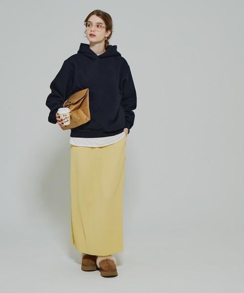 coca（coca）（コカ）の「【DAILY WARM】裏起毛ランダムリブロングIラインスカート（スカート・レディース・チャコール/イエロー/ブラック/ライトベージュ・L/M/S）」の14枚目の写真