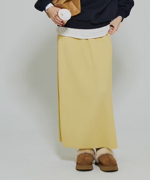 coca（coca）（コカ）の「【DAILY WARM】裏起毛ランダムリブロングIラインスカート（スカート・レディース・チャコール/イエロー/ブラック/ライトベージュ・L/M/S）」の17枚目の写真