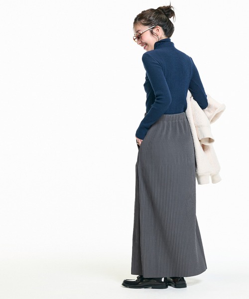 coca（coca）（コカ）の「【DAILY WARM】裏起毛ランダムリブロングIラインスカート（スカート・レディース・チャコール/イエロー/ブラック/ライトベージュ・L/M/S）」の19枚目の写真