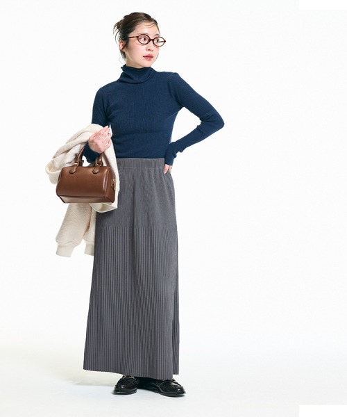 coca（coca）（コカ）の「【DAILY WARM】裏起毛ランダムリブロングIラインスカート（スカート・レディース・チャコール/イエロー/ブラック/ライトベージュ・L/M/S）」の20枚目の写真