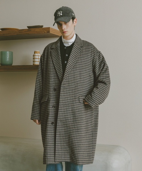 RAGEBLUE（レイジブルー）の「CHECK MOTIF OVER CHESTER COAT / チェック柄/オーバーチェスターコート（チェスターコート・メンズ・グレー系その他/ブラウン系その他・MEDIUM/LARGE）」の2枚目の写真