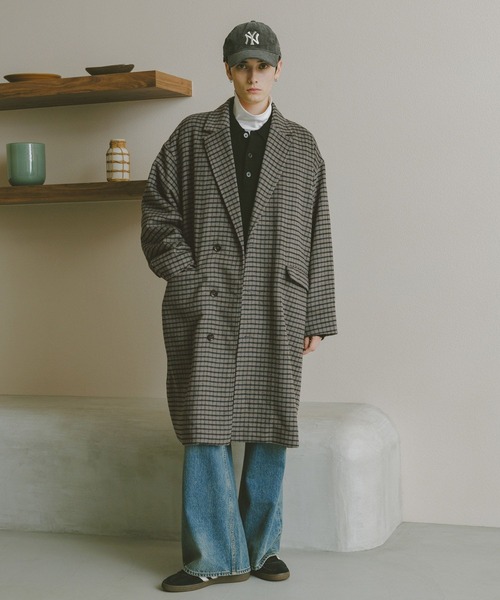RAGEBLUE（レイジブルー）の「CHECK MOTIF OVER CHESTER COAT / チェック柄/オーバーチェスターコート（チェスターコート・メンズ・グレー系その他/ブラウン系その他・MEDIUM/LARGE）」の14枚目の写真