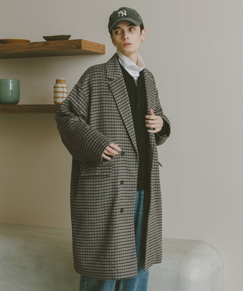 RAGEBLUE（レイジブルー）の「CHECK MOTIF OVER CHESTER COAT / チェック柄/オーバーチェスターコート（チェスターコート・メンズ・グレー系その他/ブラウン系その他・MEDIUM/LARGE）」の15枚目の写真
