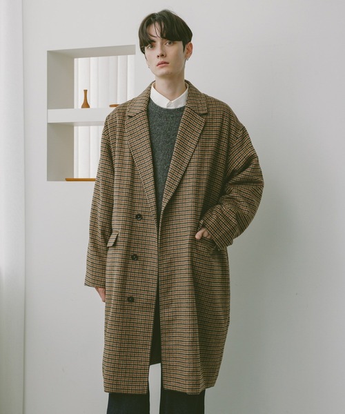 RAGEBLUE（レイジブルー）の「CHECK MOTIF OVER CHESTER COAT / チェック柄/オーバーチェスターコート（チェスターコート・メンズ・グレー系その他/ブラウン系その他・MEDIUM/LARGE）」の9枚目の写真