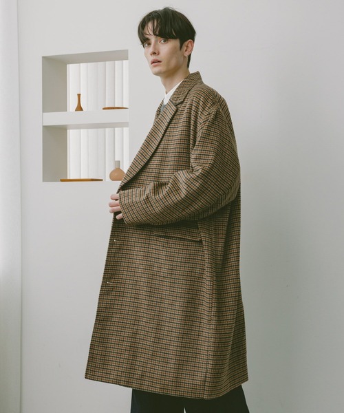 RAGEBLUE（レイジブルー）の「CHECK MOTIF OVER CHESTER COAT / チェック柄/オーバーチェスターコート（チェスターコート・メンズ・グレー系その他/ブラウン系その他・MEDIUM/LARGE）」の3枚目の写真