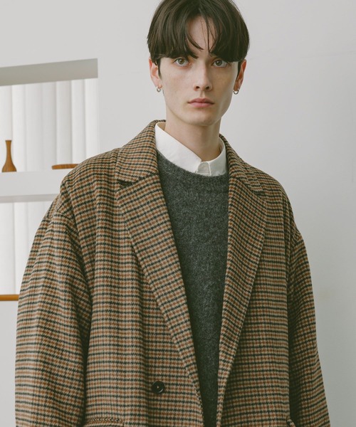RAGEBLUE（レイジブルー）の「CHECK MOTIF OVER CHESTER COAT / チェック柄/オーバーチェスターコート（チェスターコート・メンズ・グレー系その他/ブラウン系その他・MEDIUM/LARGE）」の4枚目の写真