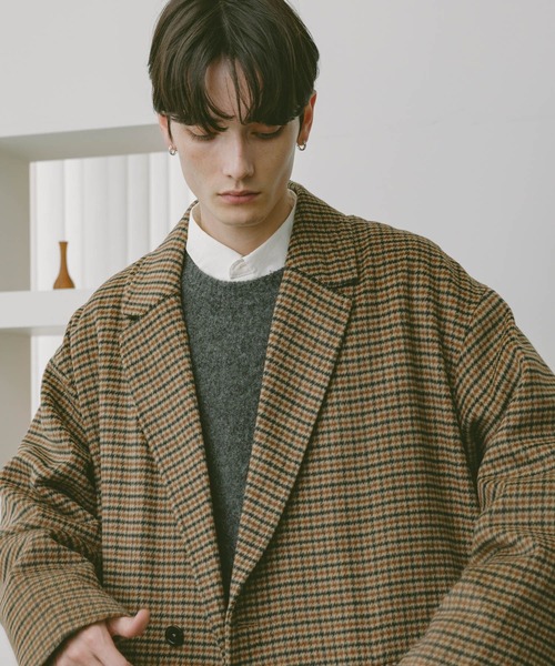 RAGEBLUE（レイジブルー）の「CHECK MOTIF OVER CHESTER COAT / チェック柄/オーバーチェスターコート（チェスターコート・メンズ・グレー系その他/ブラウン系その他・MEDIUM/LARGE）」の5枚目の写真